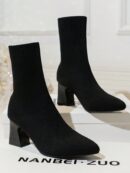 Botines Negros de Tacón Grueso y Punta Afilada