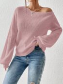 Sweater de Cuello Asimétrico en Punto Cafí Solido