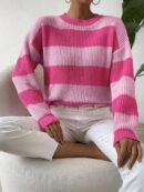 Sweater a Rayas Colorido con Hombros Caídos