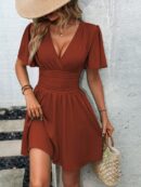 Vestido Casual Cuello en V con Mangas Mariposa
