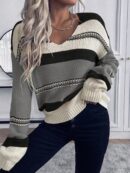 Sweater Casual a Rayas con Hombros Caídos para Otoño/Invierno