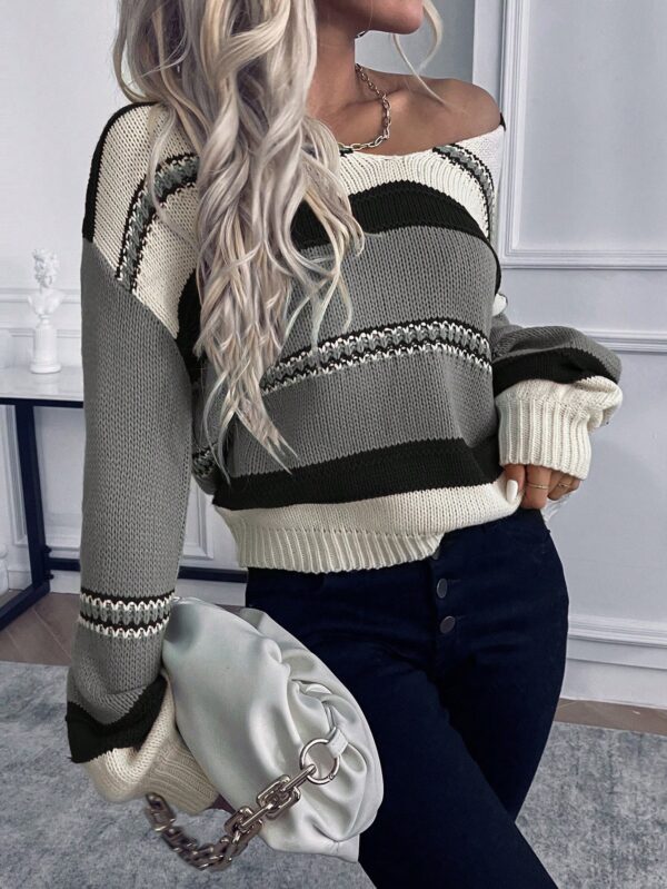 Sweater Casual a Rayas con Hombros Caídos para Otoño/Invierno - Image 31