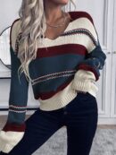 Sweater Casual a Rayas con Hombros Caídos para Otoño/Invierno