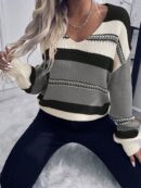 Sweater Casual a Rayas con Hombros Caídos para Otoño/Invierno