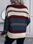 Sweater Casual a Rayas con Hombros Caídos para Otoño/Invierno