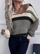 Sweater Casual a Rayas con Hombros Caídos para Otoño/Invierno