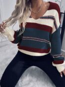 Sweater Casual a Rayas con Hombros Caídos para Otoño/Invierno