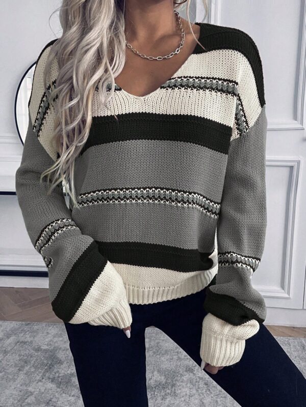 Sweater Casual a Rayas con Hombros Caídos para Otoño/Invierno - Image 34