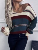 Sweater Casual a Rayas con Hombros Caídos para Otoño/Invierno