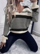 Sweater Casual a Rayas con Hombros Caídos para Otoño/Invierno