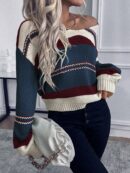 Sweater Casual a Rayas con Hombros Caídos para Otoño/Invierno