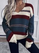 Sweater Casual a Rayas con Hombros Caídos para Otoño/Invierno