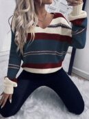 Sweater Casual a Rayas con Hombros Caídos para Otoño/Invierno