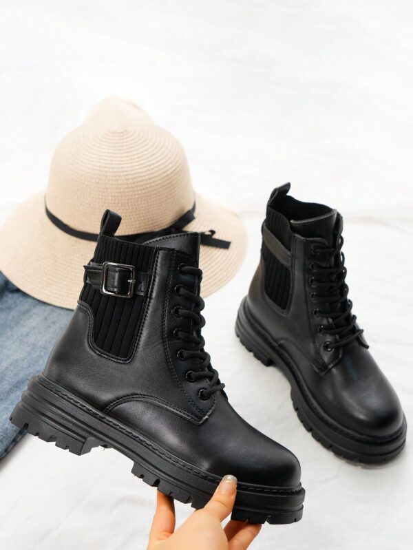 Botas Retro Cortas de Tacón Grueso y Suela Gruesa para Mujer