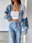Cardigan Largo con Hombros Caídos y Diseño Colorblock