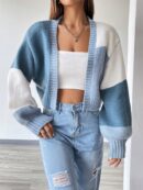Cardigan Largo con Hombros Caídos y Diseño Colorblock