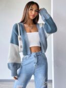 Cardigan Largo con Hombros Caídos y Diseño Colorblock