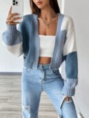 Cardigan Largo con Hombros Caídos y Diseño Colorblock
