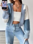 Cardigan Largo con Hombros Caídos y Diseño Colorblock