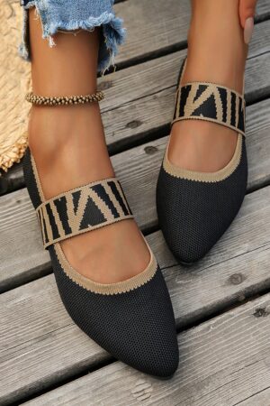 Zapatos Planos Estilo Mary Jane de Malla Tejida en Negro