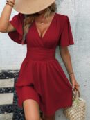 Vestido Casual Cuello en V con Mangas Mariposa