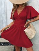 Vestido Casual Cuello en V con Mangas Mariposa