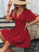 Vestido Casual Cuello en V con Mangas Mariposa