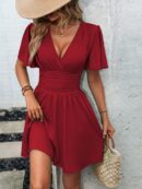 Vestido Casual Cuello en V con Mangas Mariposa