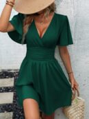 Vestido Casual Cuello en V con Mangas Mariposa