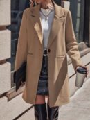 Abrigo de Lana Estilo Casual con Solapa y Botón Único