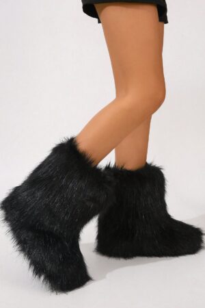 Botas de Nieve Peludas de Caña Media para Mujer