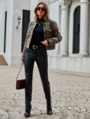 Abrigo de Tweed Abierto con Diseño Escocés y Bolsillo Solapa