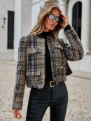 Abrigo de Tweed Abierto con Diseño Escocés y Bolsillo Solapa