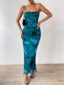 Vestido Strapless Tie Dye con Abertura Lateral y Ruched