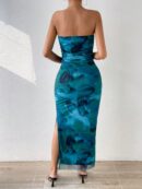 Vestido Strapless Tie Dye con Abertura Lateral y Ruched