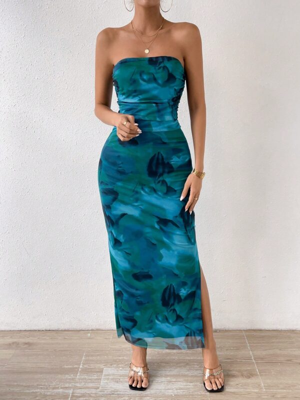 Vestido Strapless Tie Dye con Abertura Lateral y Ruched - Image 3