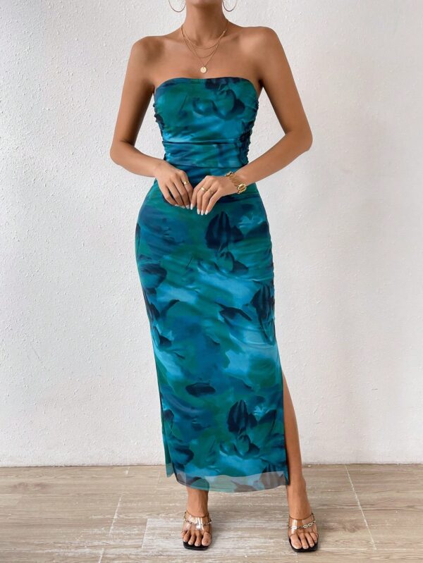 Vestido Strapless Tie Dye con Abertura Lateral y Ruched - Image 4