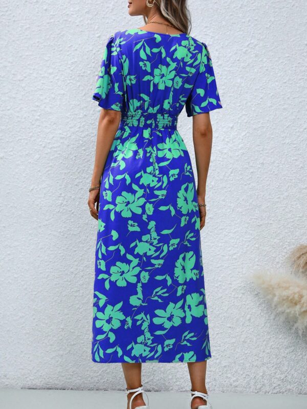 Vestido Largo Elegante de Estampado Tropical con Escote en V y Volantes - Image 23
