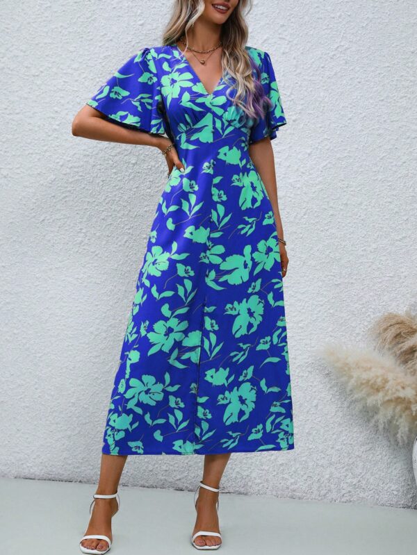 Vestido Largo Elegante de Estampado Tropical con Escote en V y Volantes - Image 25