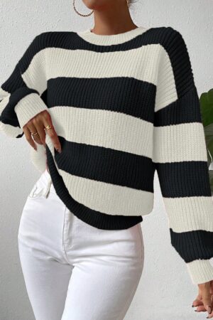 Sweater a Rayas Colorido con Hombros Caídos