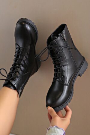 Botines Retro con Cierre Lateral y Cordones, Ideales para Leggings