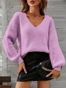Sweater V-Neck con Hombros Caídos Estilo Francés