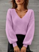 Sweater V-Neck con Hombros Caídos Estilo Francés