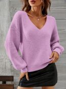 Sweater V-Neck con Hombros Caídos Estilo Francés