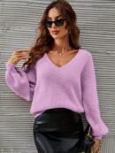 Sweater V-Neck con Hombros Caídos Estilo Francés