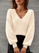 Sweater V-Neck con Hombros Caídos Estilo Francés
