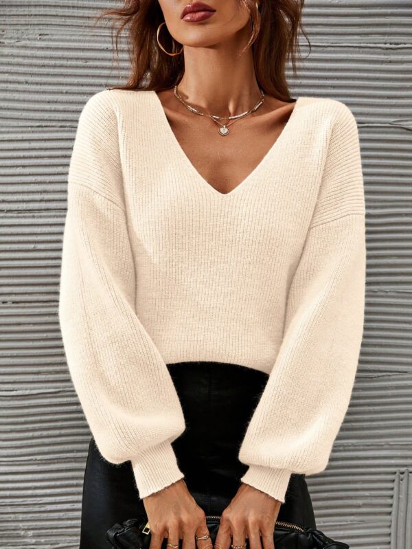 Sweater V-Neck con Hombros Caídos Estilo Francés - Image 52