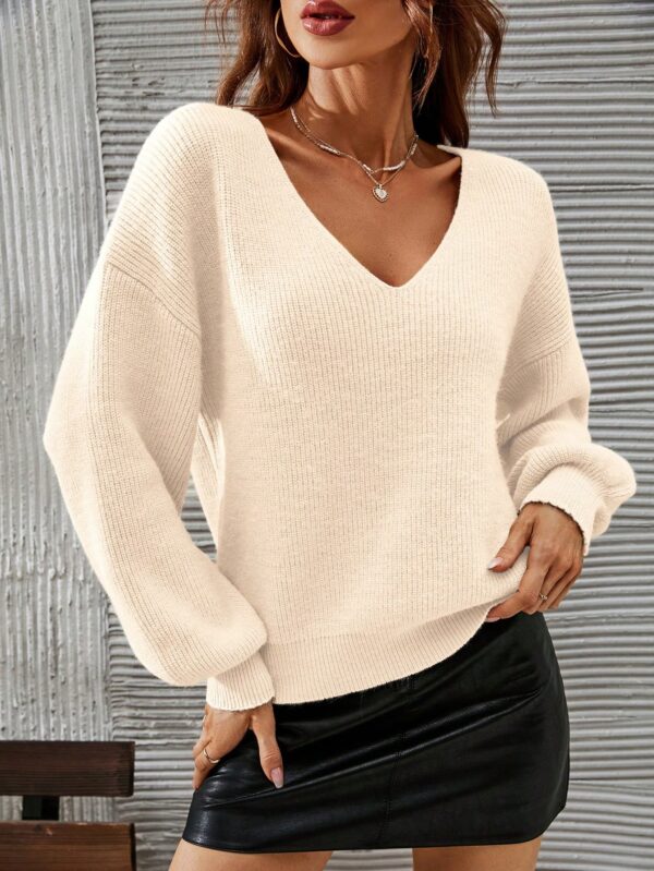 Sweater V-Neck con Hombros Caídos Estilo Francés - Image 53