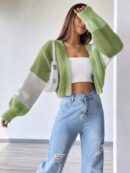Cardigan Largo con Hombros Caídos y Diseño Colorblock