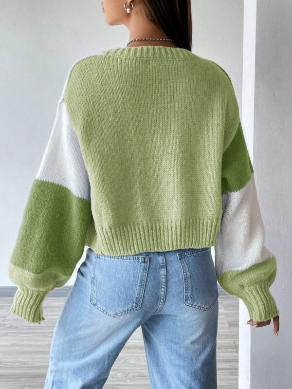 Cardigan Largo con Hombros Caídos y Diseño Colorblock - Image 30
